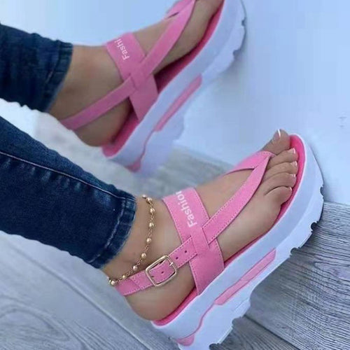Damen modische Zehentrenner-Sandalen mit komfortablem Plateau R&B