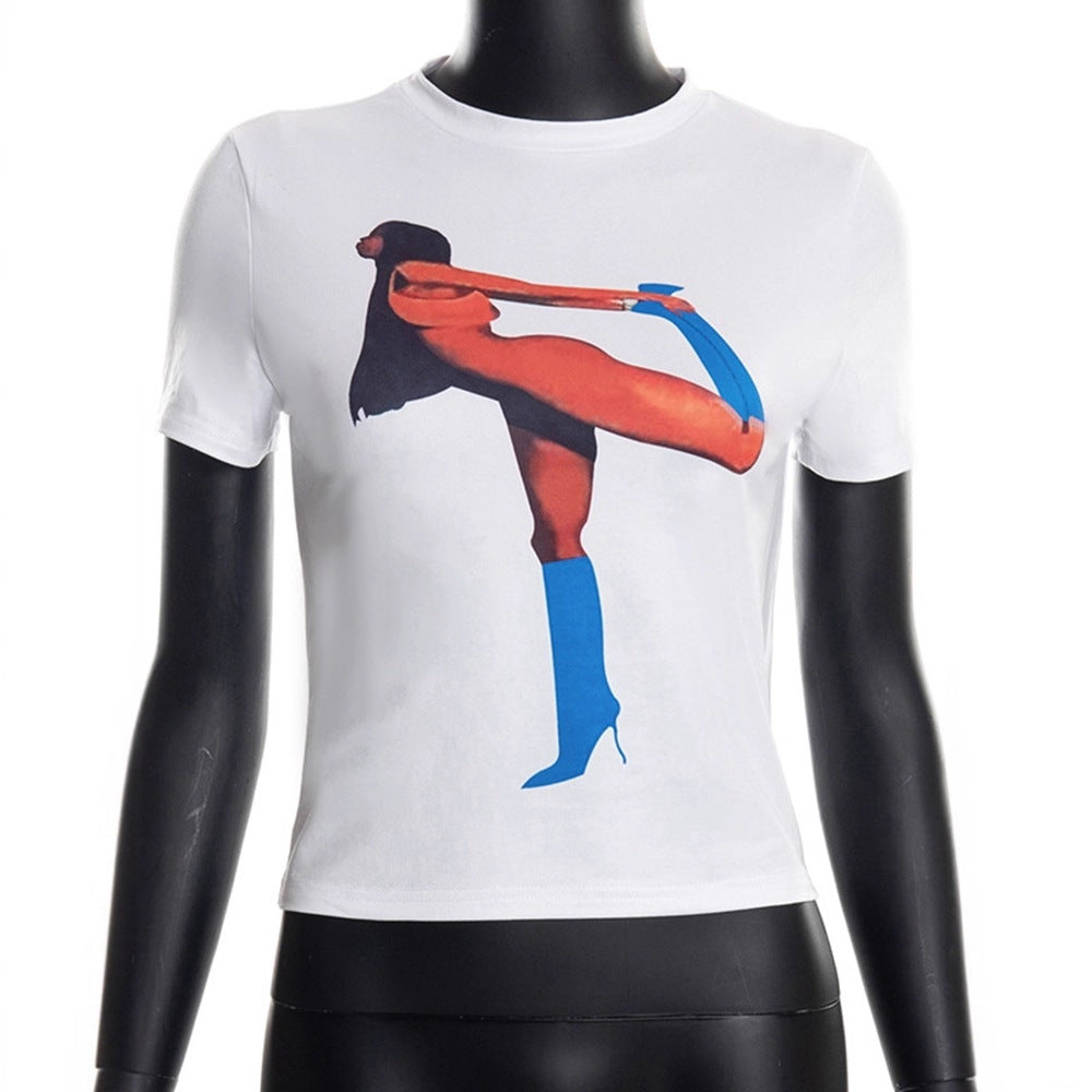 Damen Crop T-Shirt mit auffälligem Grafikdruck R&B