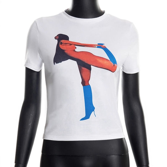 Damen Crop T-Shirt mit auffälligem Grafikdruck R&B
