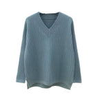 Damen V-Ausschnitt Strickpullover mit feiner Rippstruktur und lässigem Schnitt R&B