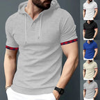 Herren nan figurbetontes Kurzarm-Kapuzenpoloshirt mit Henley-Blende und Kordelzug R&B