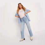 Damen Weite High-Waist Jeans mit Destroyed-Optik