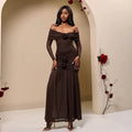 Damen Maxikleid mit schulterfreier Silhouette und dekorativen Rosen R&B