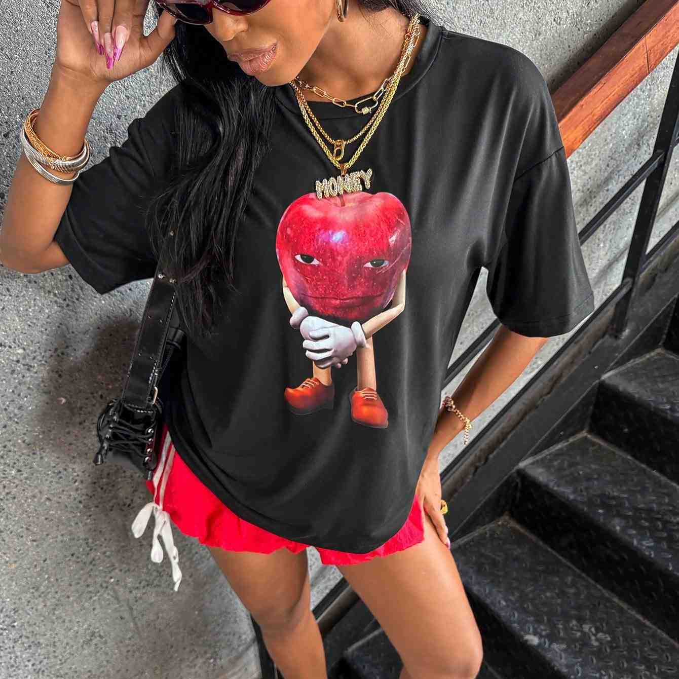 Damen T-Shirt mit kreativer Grafik und lässiger Passform R&B