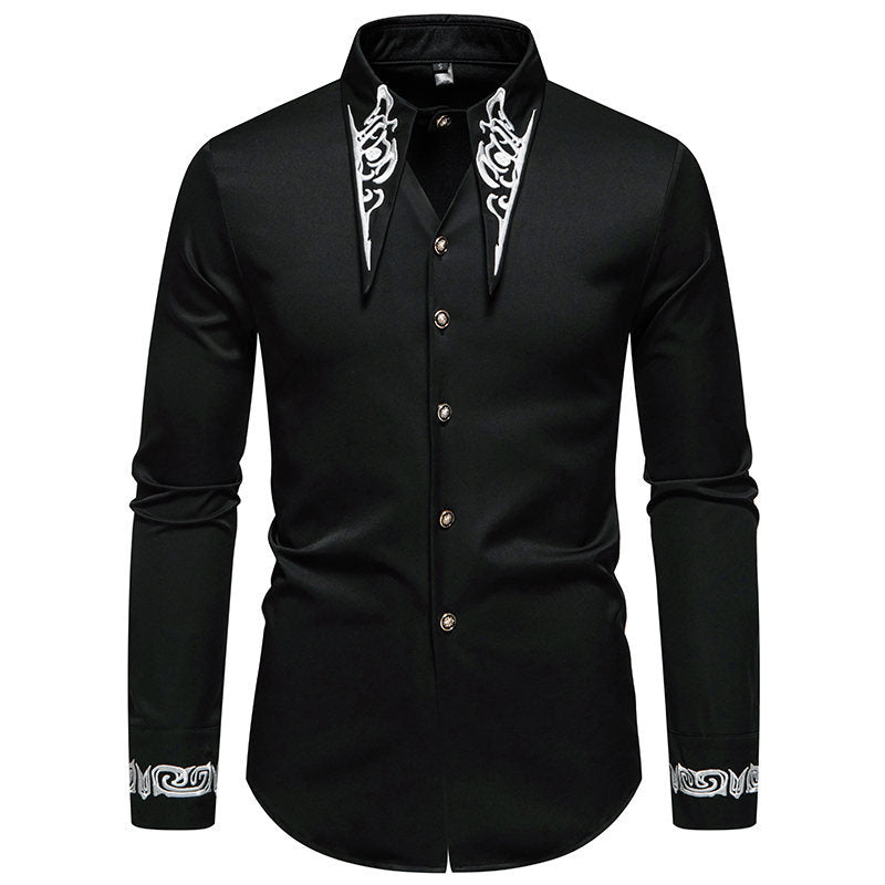 Herren elegante Langarmhemd mit kunstvollem Kragen