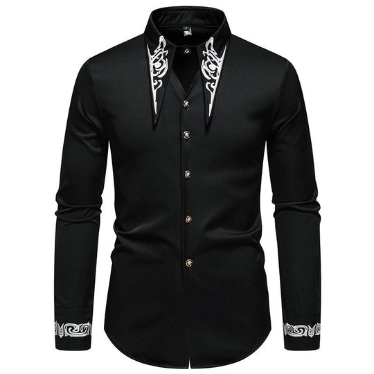 Herren elegante Langarmhemd mit kunstvollem Kragen R&B