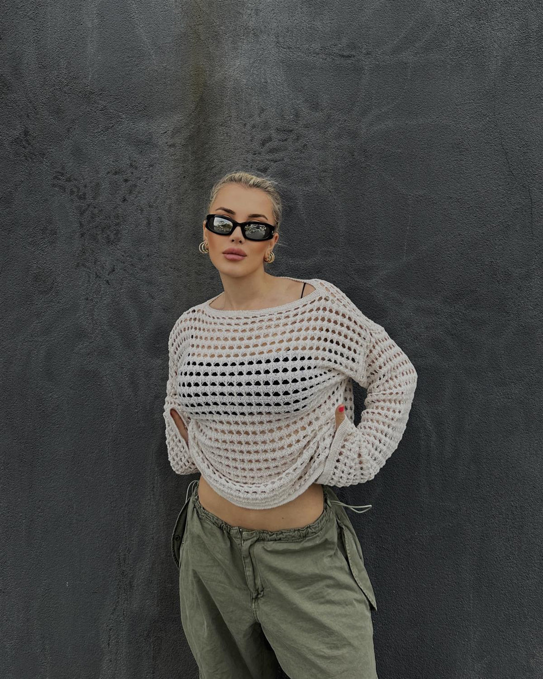 Damen luftiger Netzpullover R&B