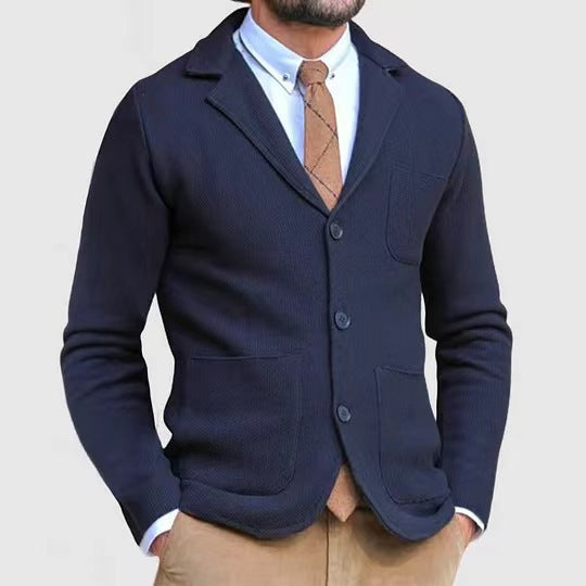 Herren Strickblazer mit Knopfleiste und praktischen Taschen R&B