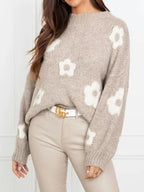 Damen gemütlicher Strickpullover mit floralem Muster R&B