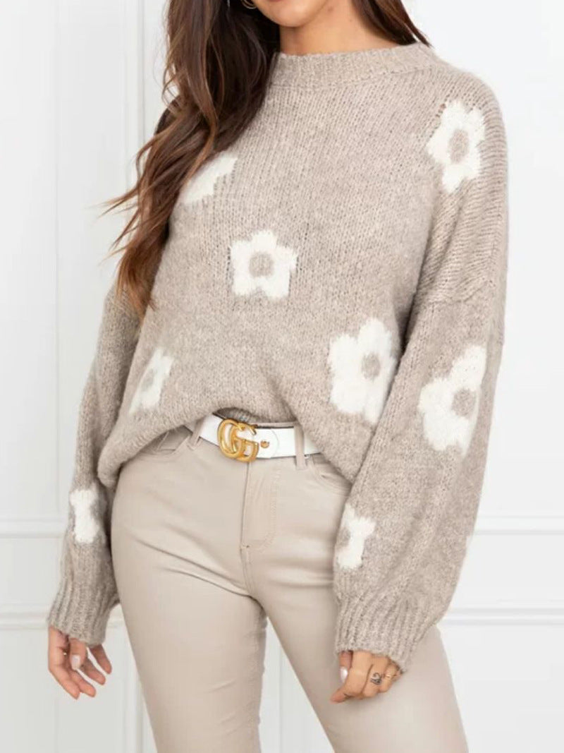 Damen gemütlicher Strickpullover mit floralem Muster R&B