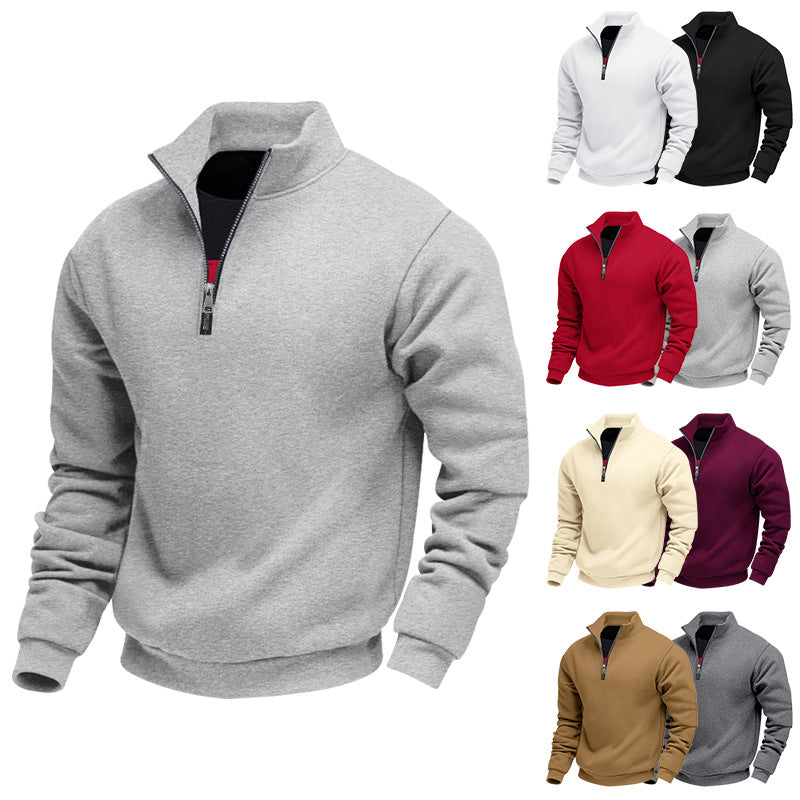 Herren nan angerauter Sweat-Halbzip mit kontrastiertem Innenkragen und elastischem Saum R&B