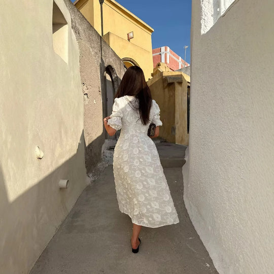 Damen Maxikleid mit floralem Bestickungsdesign und eleganten Puffärmeln R&B