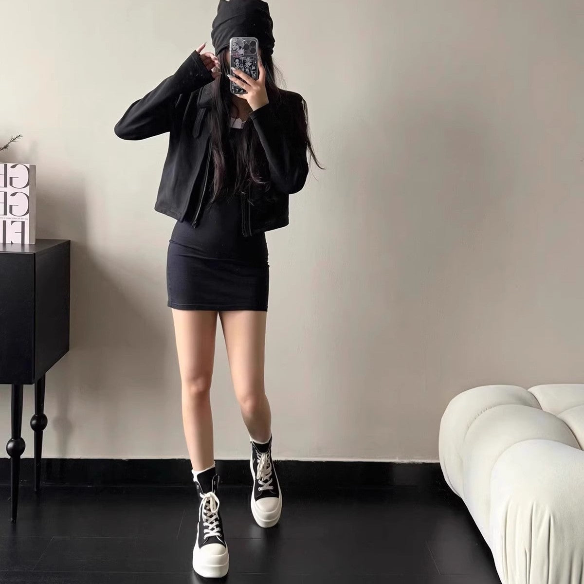 Damen High-Top Plateau Sneakers mit Reißverschluss R&B