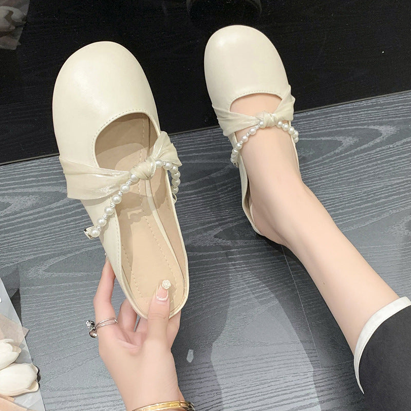Damen Elegante Mules mit perlenverziertem Riemen R&B