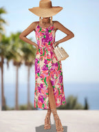 Damen Maxikleid mit floralem Design und elastischem Taillenbund R&B