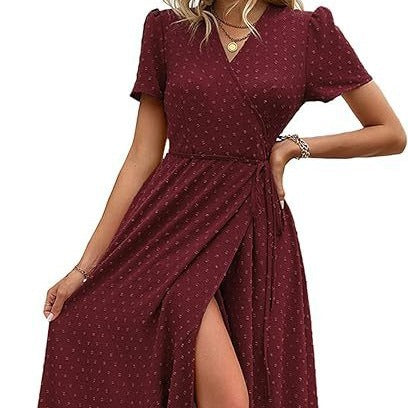 Damen Wickelmaxikleid mit eleganter Raffung und asymmetrischem Saum R&B