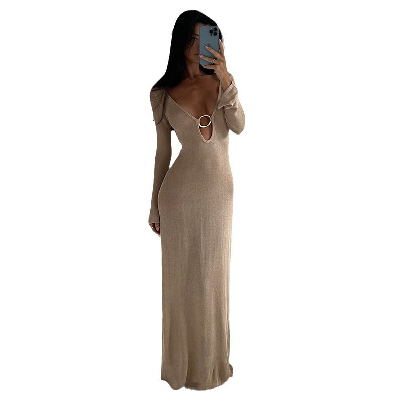 Damen Netz-Strandkleid mit tiefem V-Ausschnitt und einzigartigem Ringdetail R&B
