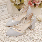 Damen elegantes Hochzeits-Absatzschuh mit glitzerndem Obermaterial und modischen Riemen EB