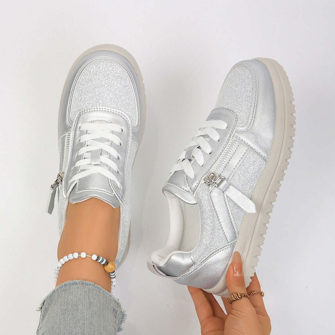 Damen Komfortable Sneaker mit modischem Reißverschluss und atmungsaktivem Innenfutter R&B
