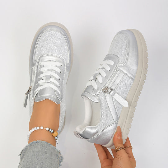 Damen Komfortable Sneaker mit modischem Reißverschluss und atmungsaktivem Innenfutter R&B