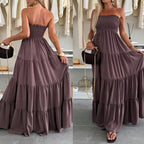 Damen Maxi-Kleid mit Smocked-Oberteil und voluminösen Rüschen R&B