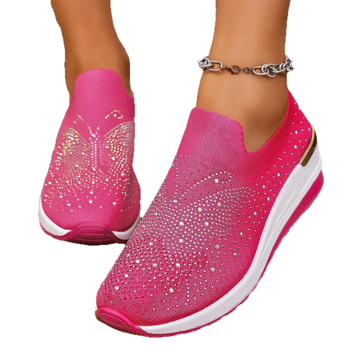 Damen Sneakers mit funkelnden Akzenten und elastischem Strickoberteil R&B