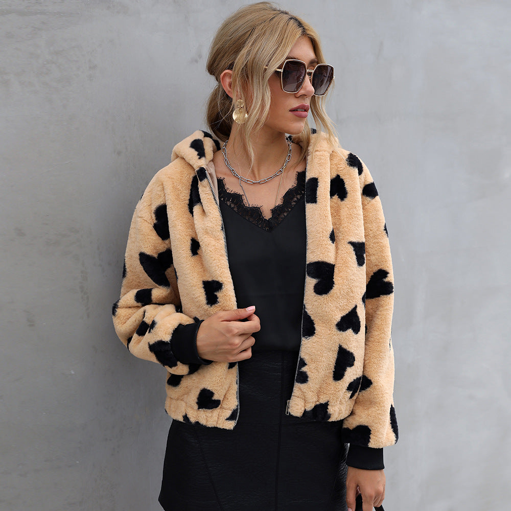 Damen Kuschelige Jacke im farbenfrohen Herzdesign R&B