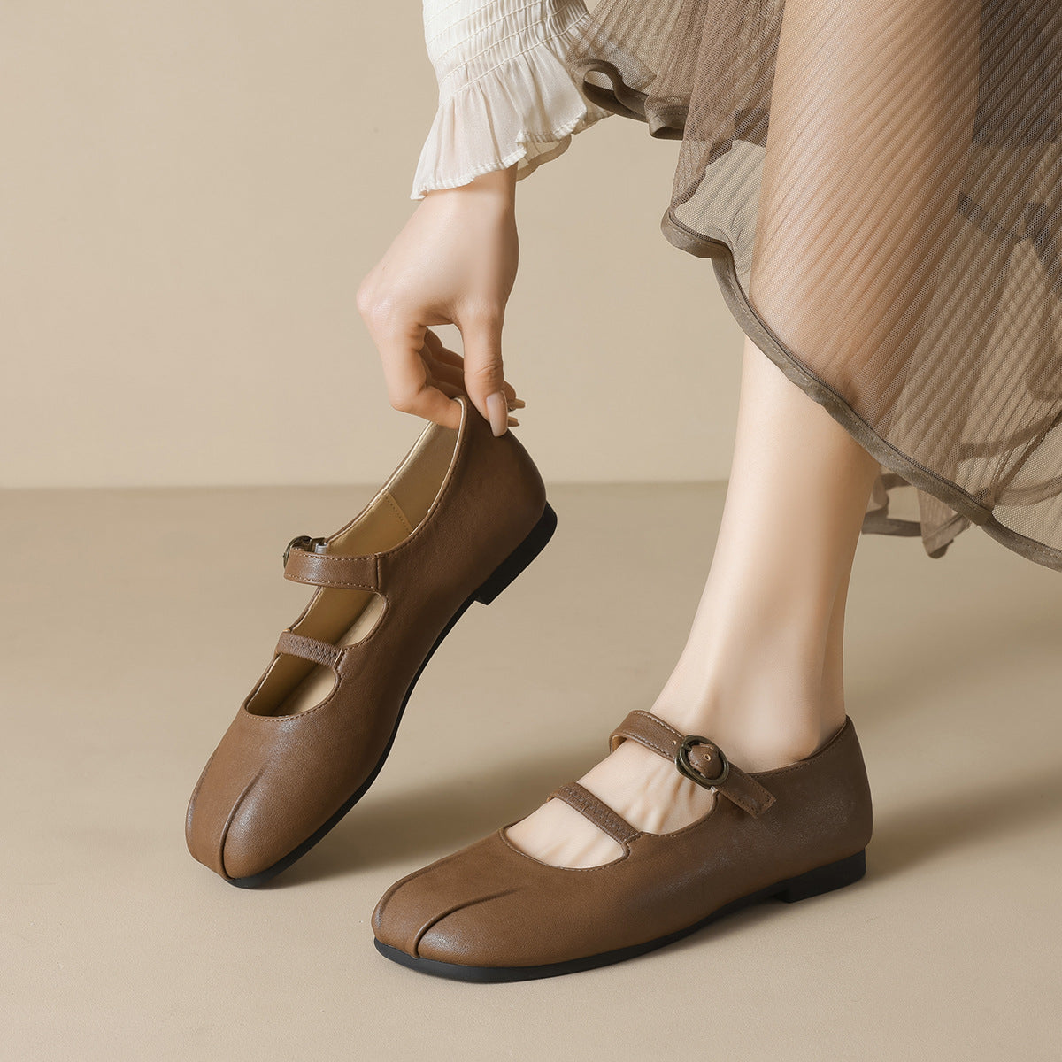 Damen Ballerinas mit eleganter Schnalle und hochwertigem Leder
