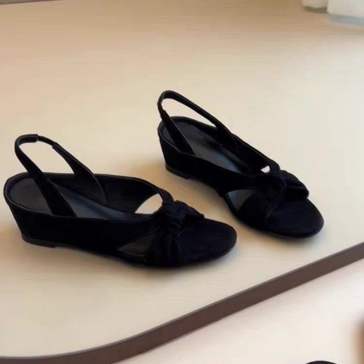 Damen Elegante Keil-Sandalen mit Knoten-Detail
