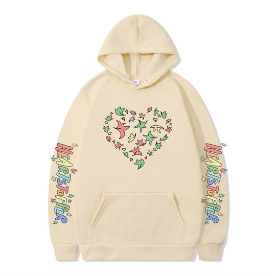 Damen Kapuzenpullover mit kreativem Herz- und Blattmotiv R&B