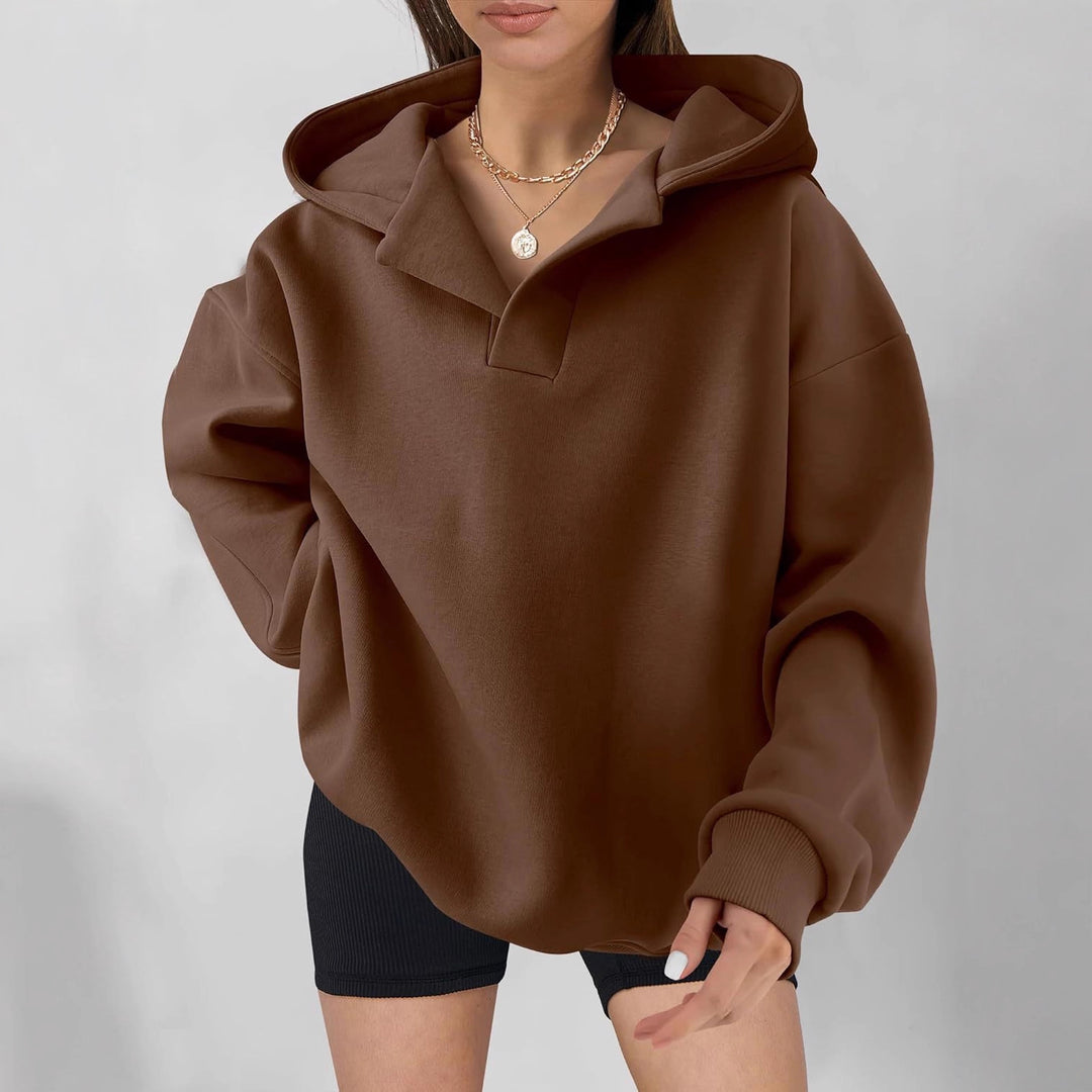 Damen Kapuzensweater mit übergroßem Schnitt und V-Ausschnitt R&B