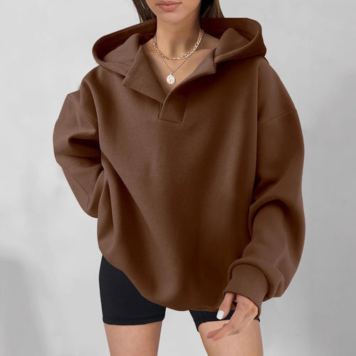 Damen Kapuzensweater mit übergroßem Schnitt und V-Ausschnitt R&B