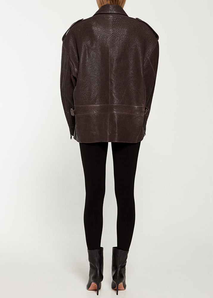 R&B | Edge - Dunkelbraune Lederjacke mit Utility-Taschen