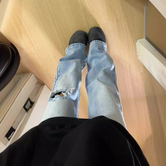 Damen Flared Jeans mit hohem Bund und modischen Rissdetails R&B