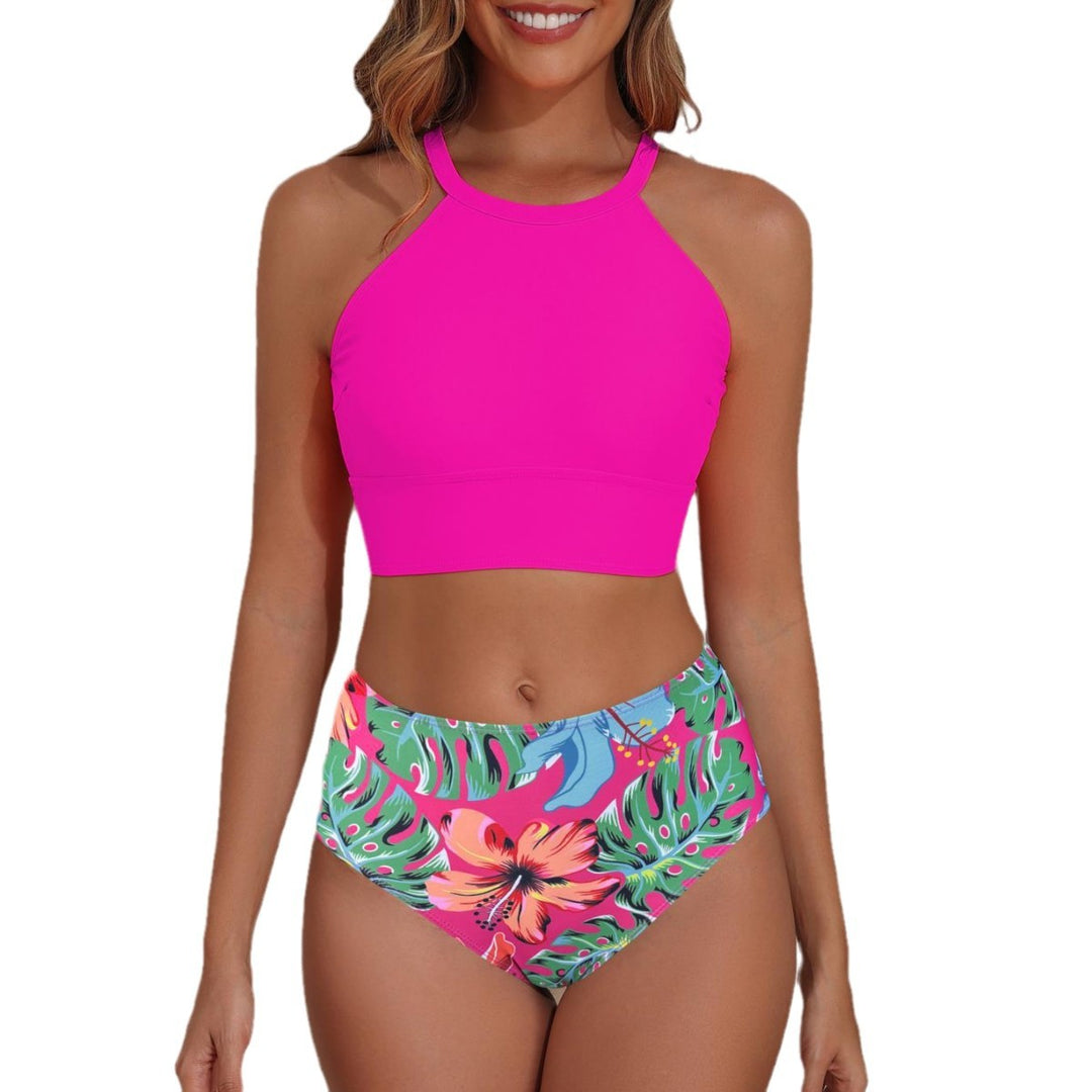 Damen Sportlicher Bikini-Set mit hohem Bund und rückenfreier Oberseite R&B