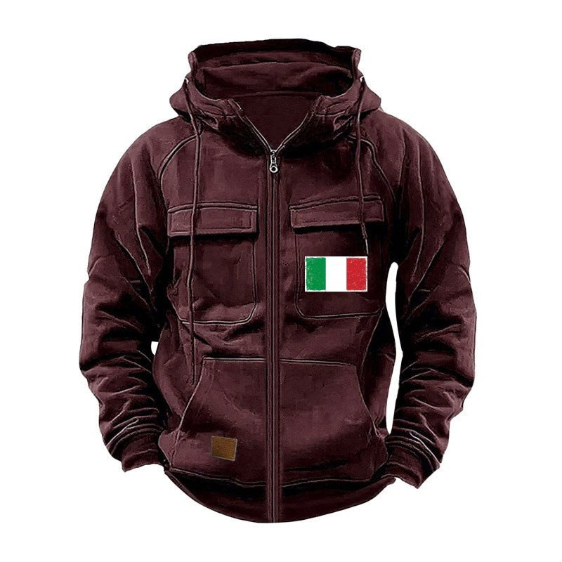Herren modische Kapuzenjacke mit praktischen Taschen und verstellbarem Kragen R&B