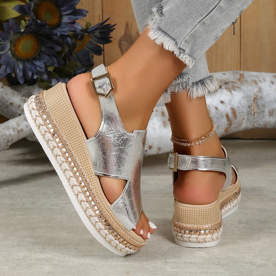 Damen elegante Keil-Sandalen mit offenen Zehen und Riemen R&B