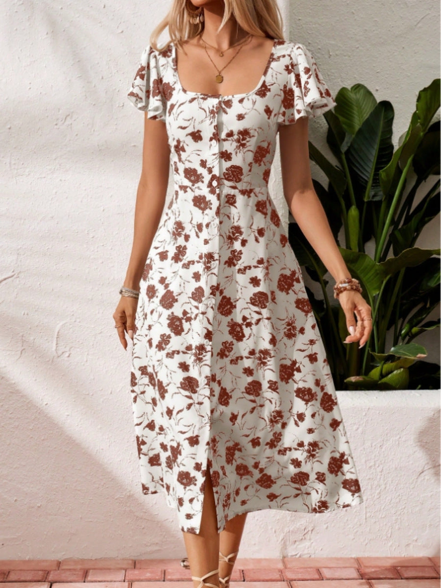 Damen Maxikleid mit elegantem Quadrat-Ausschnitt und charmanten Rüschendetails R&B