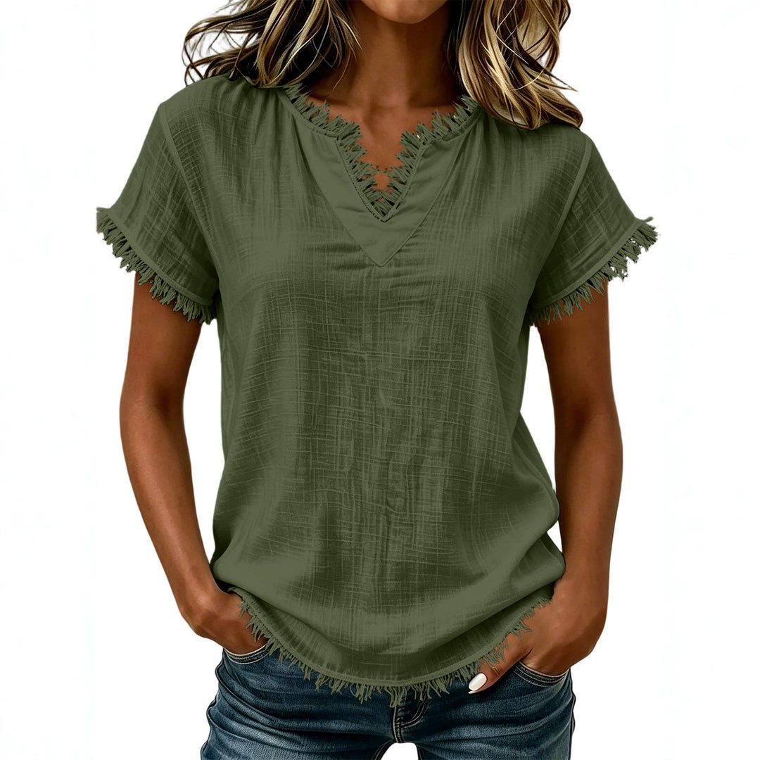 Damen Leichtes T-Shirt mit fransierten Akzenten R&B