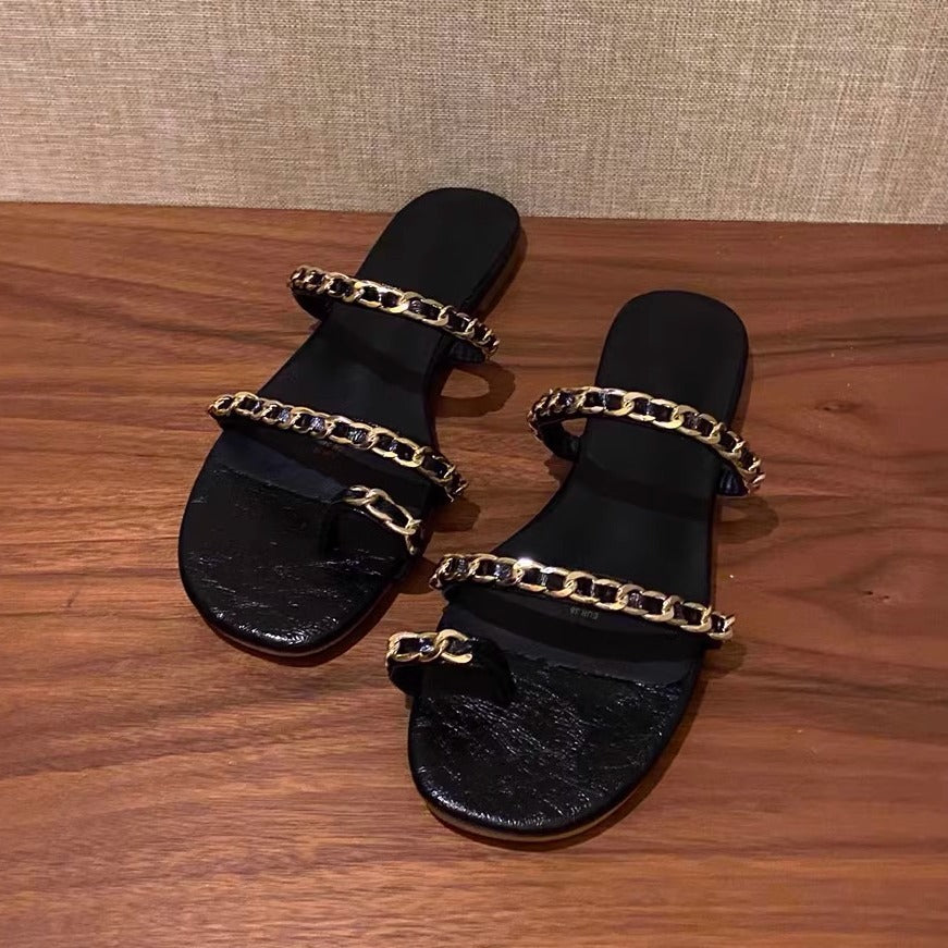 Damen elegante Zehentrenner-Sandalen mit modischen Gliederketten-Details R&B