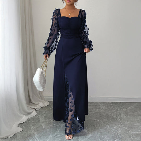 Damen Elegantes Maxikleid mit raffinierten Rüschendetails und transparenter Unterlage R&B