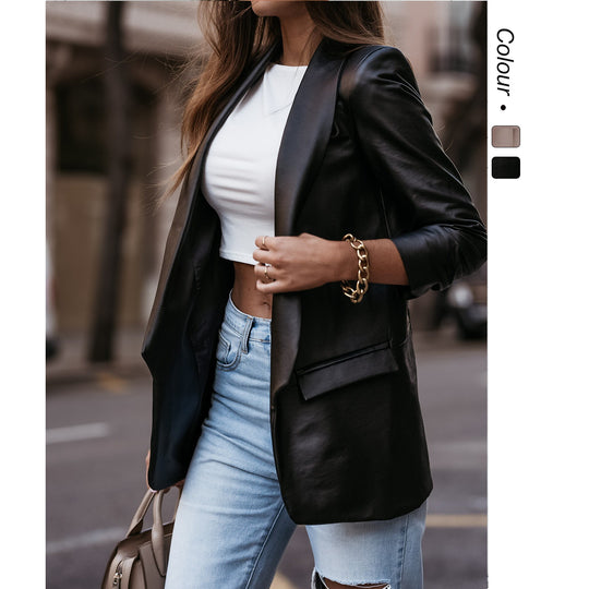 Damen Eleganter Lederblazer mit modernem Schnitt und funktionalem Design R&B