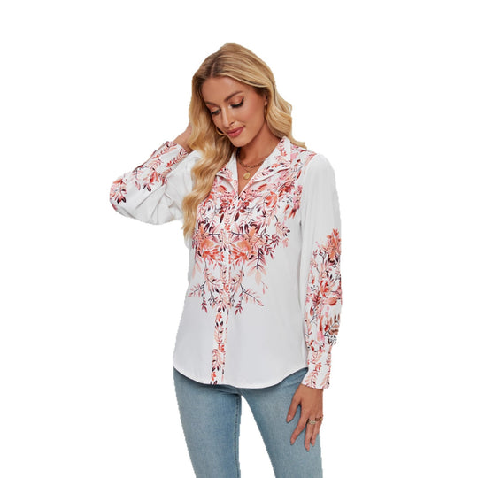 Damen Elegante Bluse mit floralem Design und voluminösen Ärmeln R&B