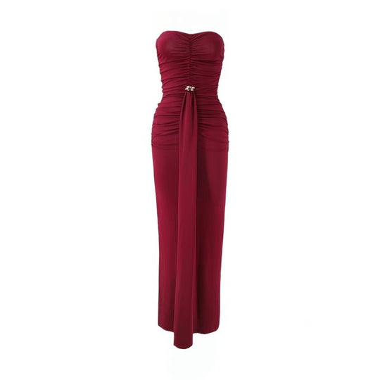 Damen Elegantes Drapeekleid mit schulterfreiem Design und kunstvollem Bund R&B