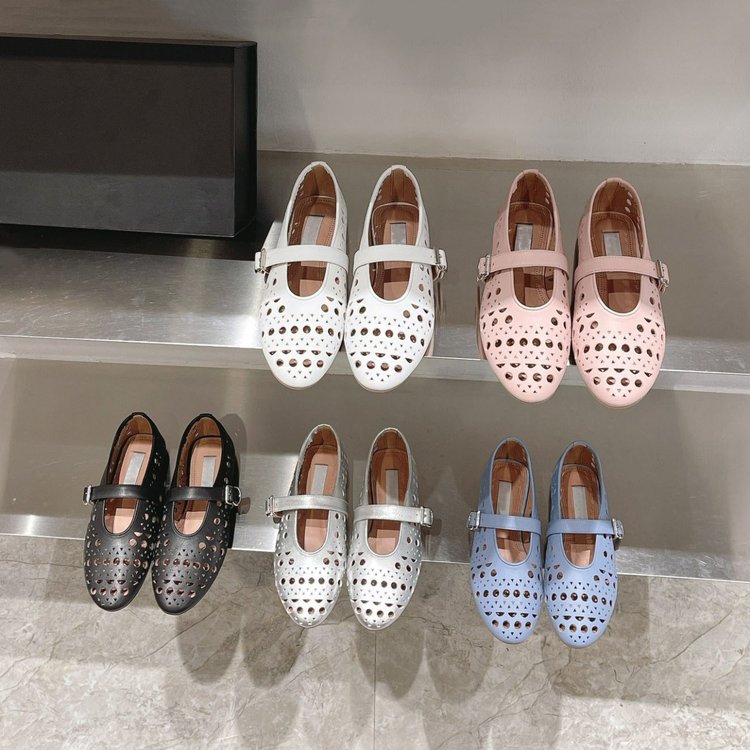Damen elegante Ballerinas im modischen Lochdesign mit verstellbarem Riemen R&B