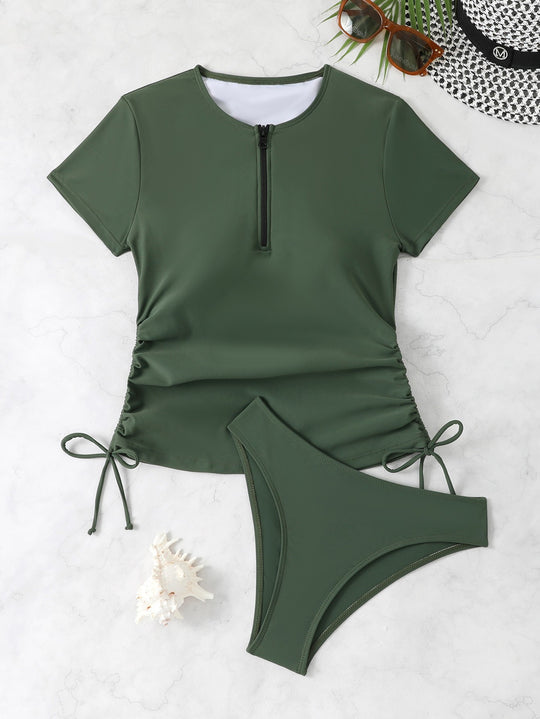 Damen Sportlicher Zweiteiler Badeanzug mit zip und regulierbarem Schnitt R&B
