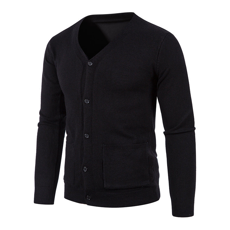 Herren modische Strickjacke mit V-Ausschnitt und praktischen Taschen R&B