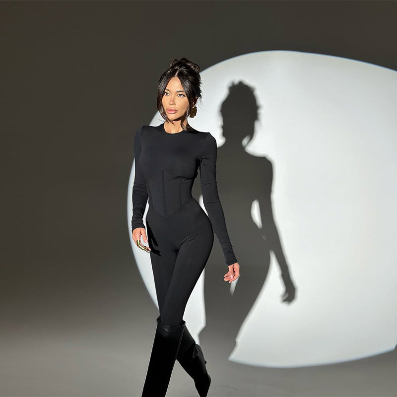 Damen figurbetonter Einteiler mit langem Arm und eleganter Silhouette R&B