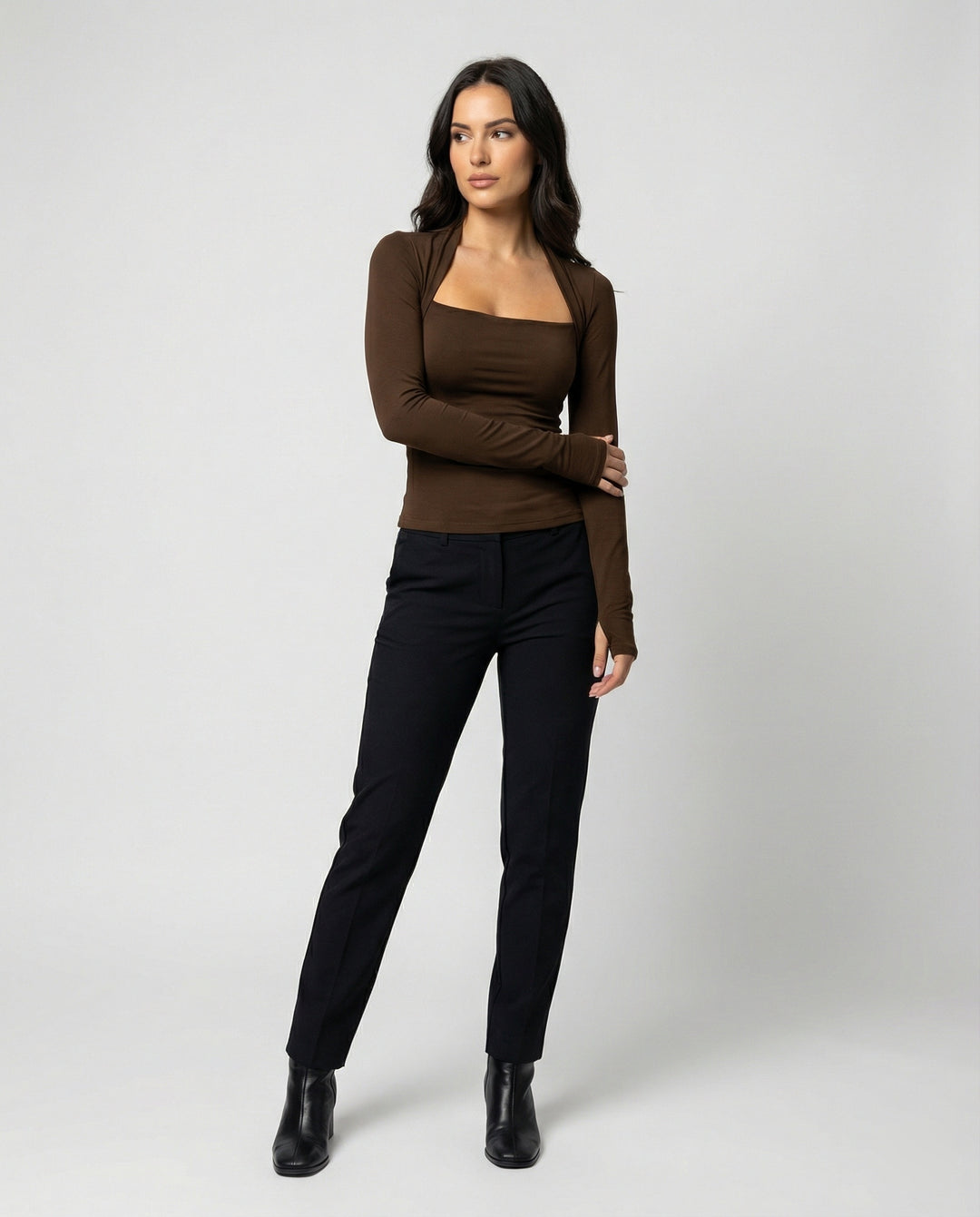 Enganliegendes Damen Langarmshirt Schwarz Herbst Slim Fit T-Shirt Oberteil