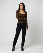 Enganliegendes Damen Langarmshirt Schwarz Herbst Slim Fit T-Shirt Oberteil
